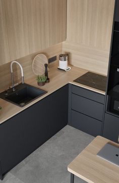 Small Kitchen Black, Japandi Black, Small Kitchen Makeovers, Kitchen Design Color, Kitchen Redesign, Kitchen Design Plans