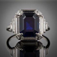 Art Deco Sapphire Ring, Vintage Sapphire Ring, Sapphire Rings