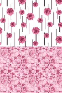 pink flowers on white and pink fabric with black pins in the center, as well as an abstract background