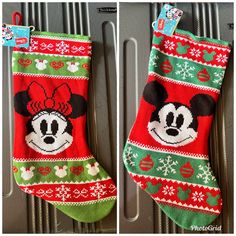 two pictures of mickey mouse christmas stockings