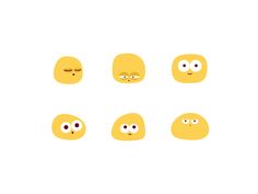 six yellow faces with different expressions on them