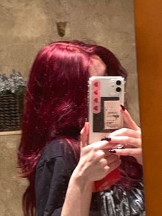 Cherry Red Hair Aesthetic, Red Hair Medium Length, Apple Red Hair, Reddish Pink Hair, Red Velvet Hair