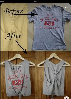 the before and after pictures of how to tie an old t - shirt into a top