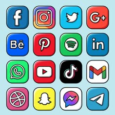 a bunch of different social icons on a blue background