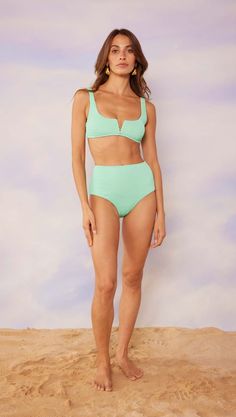 DETAILS SIZE & FIT FABRICATION & CARE SHIPPING & RETURNS    It's time to update your swimwear collection to be more effortlessly stylish. Designed in a bright minty hue that will have you standing out in the crowd. Style with our matching Frankie Bikini Top and RumI Strappy Midi Dress to complete your new favourite swimwear look. - High-waisted bikini bottoms - Medium coverage - Lined - Designed in Sydney, Australia  - Style Number: IS2402030      Our model is 170cm tall and wears a size Small.  Composition: 75% Polyester 25% Elastane Lining: 87% Polyamide 13% Elastane - Hand wash with mild soap in cold water  - Wash separately  - Do not bleach/soak/wring or tumble dry  - Dry flat in the shade  - Cool iron if needed on the reverse side - Free AU shipping for orders $150 and over  - Orders V Shape Cut, Australia Style, Strappy Midi Dress, Swimsuits Outfits, Swimsuit Design, Neckline Designs, Frankies Bikinis, High Waist Bottoms, Midi Maxi Dress