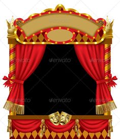 an image of a theater stage with red curtains and masks on it stock photo - 549