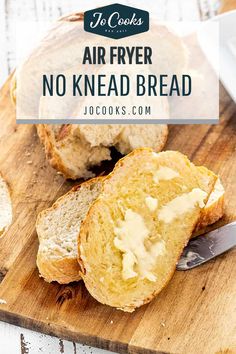 an air fryer no knead bread on a cutting board