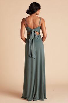 Benny bridesmaid dress with slit in sea glass green crepe by Birdy Grey, front view Sea Glass Bridesmaid Dresses, Sea Glass Bridesmaid, Bridesmaids Outfits, Silver Bridesmaid Dresses, Bridesmaid Dresses Uk, Grey Bridesmaids, Chiffon Sleeves, Birdy Grey, Wedding Palette