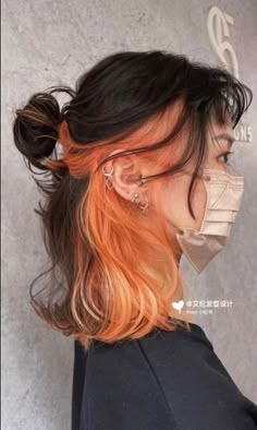 Undercolor Hair, Orange Brown Hair, Orange Ombre Hair, Orange Hair Dye, Color Block Hair, Short Dyed Hair