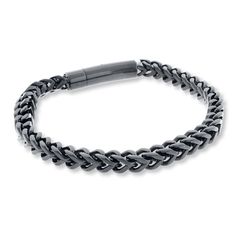 This handsome foxtail bracelet is styled in black ion-plated stainless steel. The 9-inch chain secures with a snap-lock clasp. Gold Layered Bracelets, Pearl Diamond Jewelry, Cross Jewelry Necklace, Fan Jewelry, Bezel Engagement Ring, Jewelry Advice, Diamond Wedding Rings Sets, Kay Jewelers, Stackable Bracelets