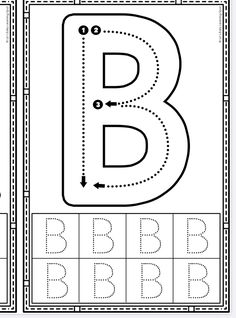 the letter b worksheet is shown in black and white, with an arrow pointing to