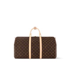 LOUIS VUITTON® - Keepall Bandoulière 50 - Vuittonite Louis Vuitton Sac, Louis Vuitton Official Website, Louis Vuitton Keepall, Cotton Textile, Louis Vuitton Official, Golden Color, Color Stripes, Monogram Canvas, Cowhide Leather