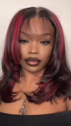 Red Hair Dye Ideas Black Women, Unique Hair Dye Ideas, Goth Hairstyle, Box Braids Hairstyle, Y2k Hairstyles, Dye Hair, Pelo Afro, Digital Closet