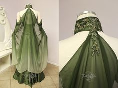 Elven Bridal Gown by FireflyPath on Etsy Elven Cloak, Cloak Medieval, Medieval Cape, Green Cloak, Silk Charmeuse Dress, Gaun Abad Pertengahan, Cloak Coat, Charmeuse Dress, Cape Shawl