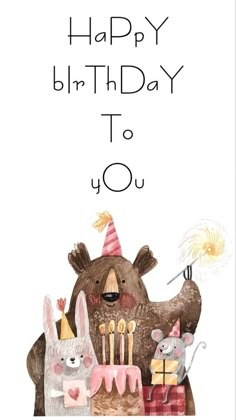 happy birthday to you card with animals and cake