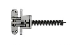 an image of a door hinge with screws and springs on white back ground