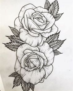 a rose tattoo design on paper with leaves