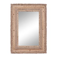 a mirror with fringe trim around the edges and a square frame on top of it