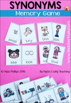 Synonyms - Memory Game or Flip book Teaching Printables, Ela Teacher, Memory Game, Primary Teachers, Speech Language Therapy, Language Therapy, Memory Games, Future Classroom, Educational Games