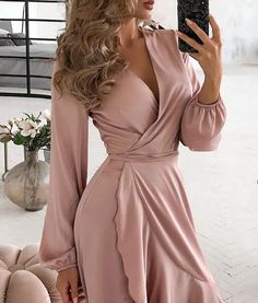 Material: Polyester Gender: Women Item Type: Dress Color: Pink Size: S, M, L, XL Womens Sheath Dress, Dresses Formal Elegant, Womens Fall Dress, Women Long Sleeve Dress, Flounced Dress, Maxi Dresses Casual, Long Sleeve Maxi, Party Dress Long, Long Sleeve Maxi Dress