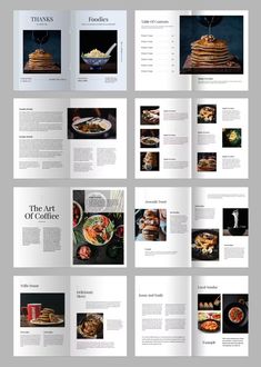 an open magazine is shown with images of food and drinks on it's pages