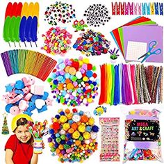 a bunch of crafts and supplies for kids to make