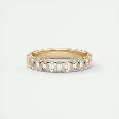 The Baguettes Half Bezel Eternity Band by Frank Darling Bezel Eternity Band, Frank Darling, Baguette Eternity Band, Emerald Eternity Band, Baguette Wedding Band, Modern Wedding Rings, Modern Wedding Band, Diamond Half Eternity Band, Wedding Band Styles