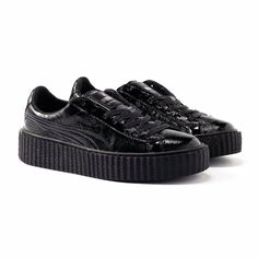 PUMA BY RIHANNA CREEPER CRACKED BLACK LEATHER 364641-01 SZ US M 12 UK 11 EUR 46 #PUMA #AthleticSneakers Fenty Shoes, Nike Lebron Shoes, Kd Shoes, Creepers Shoes, The Creeper, New Jordans Shoes