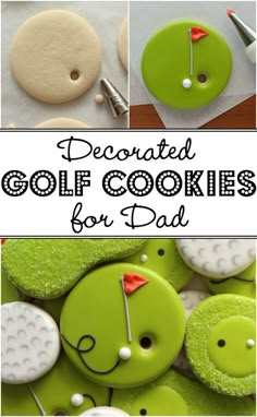 decorated golf cookies for father's day with the words decorated golf cookies for dad