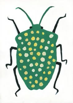 a drawing of a green bug with yellow spots