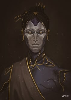 an artistic painting of a man in black with gold trimmings on his face