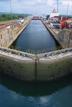 a large body of water next to a lock