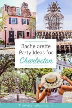 bachelor party ideas for charleston, including pineapples and pink buildings with text overlay