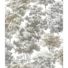 a wallpaper with trees and bushes in grey, beige and white colors on a white background