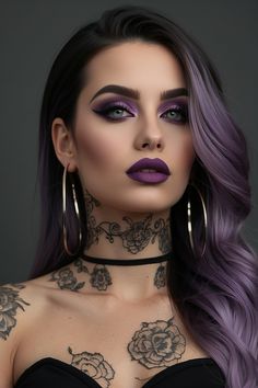 Woman With Purple Hair, Girls Art, Lady Girl, Woman Style, Lingerie Outfits, A Tattoo, Purple Hair, Tattoo On, Dress Fashion