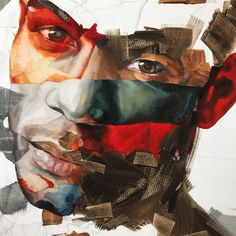 a painting of a man's face with multiple colors