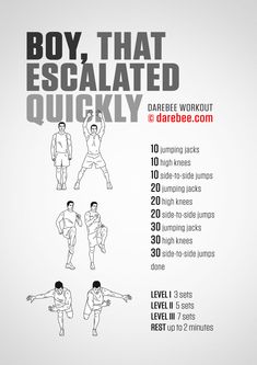 a poster with instructions for how to do an escalated quickly workout in 10 minutes