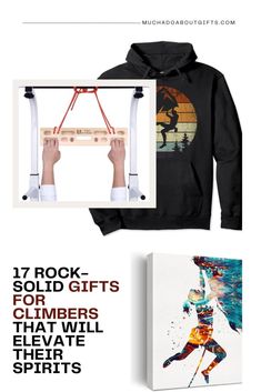 a black hoodie and sweatshirt with the words rock solid gifts for climbers