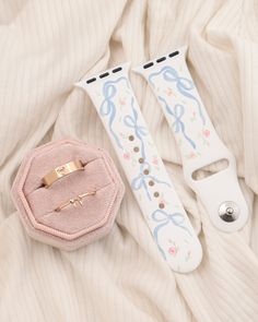 Watch Band ~ Coquette Cute Apple Watch Bands Preppy, Apple Watch Decoration, Aesthetic Apple Watch Bands, Preppy Apple Watch Bands, Apple Watch Aesthetic Bands, Coquette Apple Watch, Apple Watch Bracelet Stack, Random Stuff To Buy, Coquette Rings