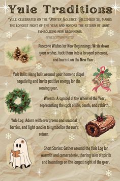 an info sheet with christmas items on it and the words, yale traditionss