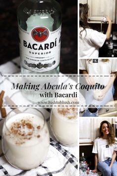 a collage of photos with the words making abuella's coquinne with bacardi