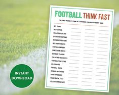 a football think fast printable on the field