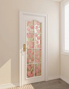 an open door with pink flowers painted on it