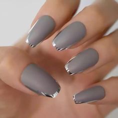 Number Nails, Coffin Nails Matte, Finger Nail Art, Gray Nails, Oval Nails, False Nail