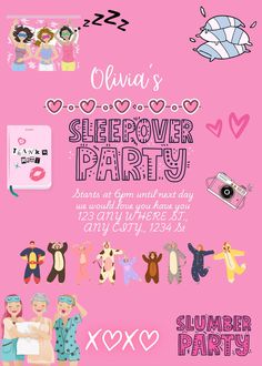 an advertisement for a sleepover party with cartoon characters