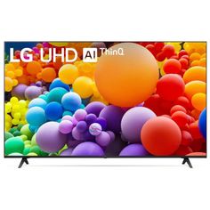 the lg uhd tv with colorful balloons on it