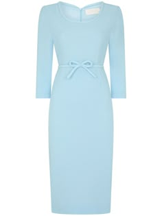 Find JANE Thelma Bow-detail Wool Midi Dress on Editorialist. sky blue wool bow detailing round neck rear zip fastening three-quarter length sleeves calf-length straight hem Royal Outfits Classy, Midi Dress Blue, Jane Clothing, Outfits Classy, Dress Classy, Royal Outfits, Jane Dress, Business Dresses, Fashion Design Clothes