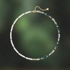 Embrace the mysterious beauty of nature with our Moss Green Pearl Beaded Necklace! The bracelet showcases alternating pearls and moss green stones, creating a balanced and visually appealing design. These stones are celebrated for their ability to bring a sense of tranquility and balance, making this bracelet not only a beautiful accessory but also a symbol of inner peace and harmony. Discover the perfect accessory to enhance your beauty and bring a touch of serenity to your style with our Moss Half Pearl Necklace, Mysterious Beauty, Silver Beaded Necklace, Astrology Necklace, Astrology Jewelry, Moon And Star Ring, Pearl Beaded Necklace, Moon And Star Earrings, Nature Earrings