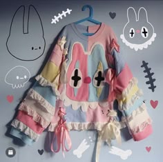 Pastel Punk Aesthetics, Pastel Decora Fashion, Pop Art Clothes, Hyperpop Fashion, Harajuku Sweater, Funny Halloween Jokes, Bag Of Candy, Clown Core, Crocheted Animals