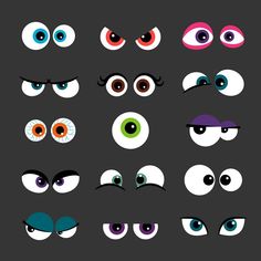 cartoon eyes with different shapes and colors on black background royaltyvectors - stock image